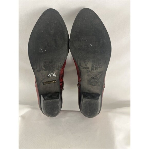 Un Tour en Ville Burgundy Distressed-Look Booties Womens EU Size 37 - Picture 6 of 9